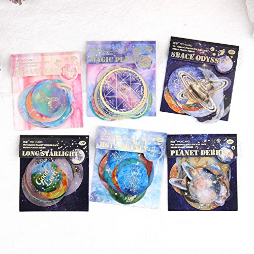 RISYPISY 180 Stück Planet Scrapbook Aufkleber, Goldfolie Galaxie Sticker Packs für Untersetzer aus Harz, Collagen, Karten von RISYPISY