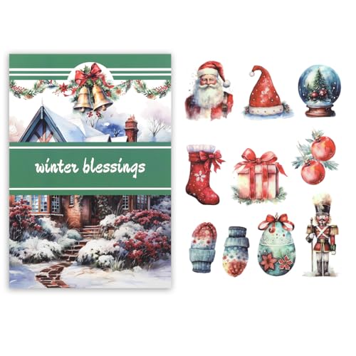 RISYPISY Weihnachten PET/Papier Aufkleber für Journaling, 20 Blätter Weihnachten Blätter Scrapbooking Supplies, 208pcs Aufkleber Supplies Dekoration Journaling Supplies von RISYPISY