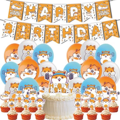 Hamster Luftballons Geburtstagsfeier Dekorationen Set Hamster Geburtstag Party Supplies Happy Birthday Banner Ballons Kuchendeckel für Kinder Geburtstag Party Dekor von RIUAHST