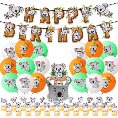 Koala Luftballons Geburtstagsfeier Dekorationen Set Koala Geburtstag Party Supplies Happy Birthday Banner Ballons Kuchendeckel für Kinder Geburtstag Party Dekor von RIUAHST