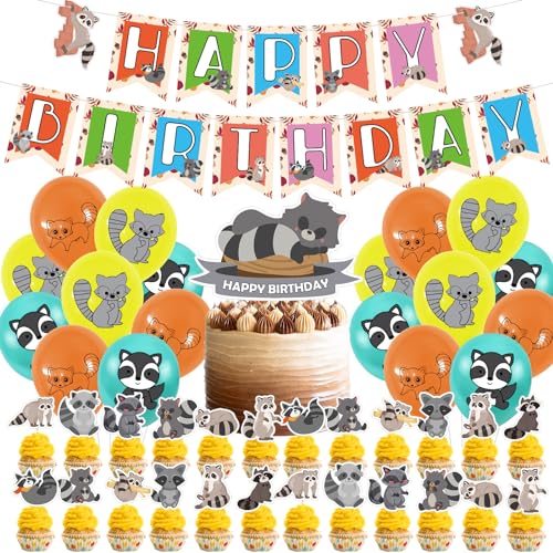 Raccoon Luftballons Geburtstagsfeier Dekorationen Set Raccoon Geburtstag Party Supplies Happy Birthday Banner Ballons Kuchendeckel für Kinder Geburtstag Party Dekor von RIUAHST