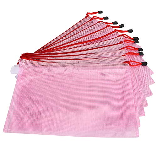 10 Stück Mesh-Reißverschlusstasche für A4-Aktenordner, PVC, Transparent, Informationspaket, Dokumenten-Organizer mit Reißverschluss, (Helles Rosa) von RIZGHWOY