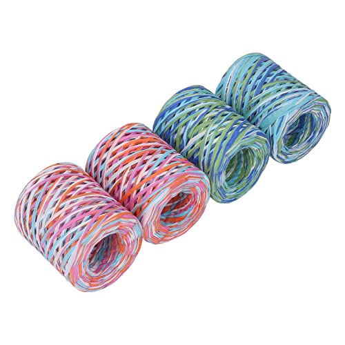 120 M Langes Raffia-Papierband, 4-teiliges Set, Hochwertiges Bastelzubehör, Verpackt in 4 Stück Luxuriösem, Opulentem Bast-Band von RIZGHWOY