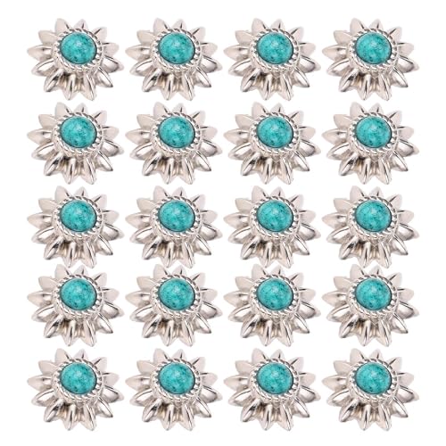 20 Sets Elegante Türkisfarbene Vintage Blumenschraube Schnalle Zinklegungshandwerk Nieten für Lederhüte Gürtel mit Retro Daisy Dekorative Schnalle für Handwerk (GREEN) von RIZGHWOY