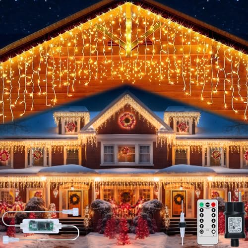 RJEDL 15+5M 600 LED Erneuerbar Eisregen Lichterkette, Weihnachtslichterkette mit 8 Modi, Timer, Memory-Funktion Weihnachtsbeleuchtung Lichtervorhang， für Innen Außen Weihnachten Balkon Deko von RJEDL