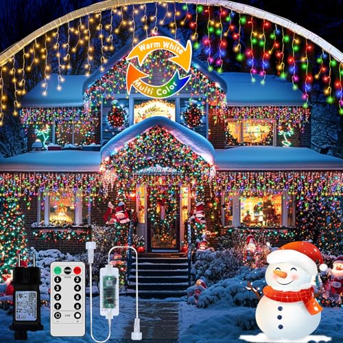 RJEDL 18+5M 600 LED Erneuerbar Eisregen Lichterkette, 3 In 1 Weihnachtslichterkette mit 8 Modi, Timer, Memory-Funktion Weihnachtsbeleuchtung Lichtervorhang， für Innen Außen Weihnachten Balkon Deko von RJEDL