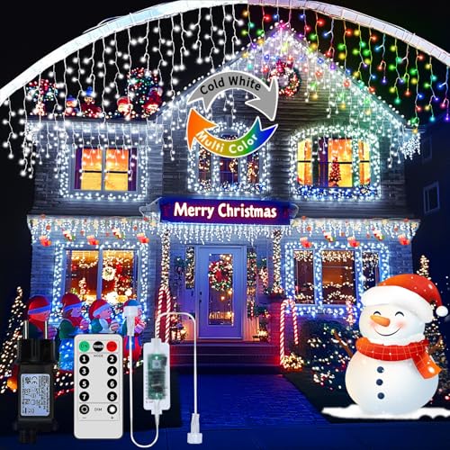 RJEDL 18+5M 600 LED Erneuerbar Eisregen Lichterkette, 3 In 1 Weihnachtslichterkette mit 8 Modi, Timer, Memory-Funktion Weihnachtsbeleuchtung Lichtervorhang， für Innen Außen Weihnachten Balkon Deko von RJEDL