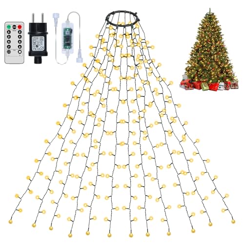 RJEDL 2m Christbaumbeleuchtung, 240 LED Lichterkette Weihnachtsbaum mit 8 Lichtmodi & Memory Funktion, Weihnachtsbaum mit Fernbedienung für 150cm, 180cm, 210cm, 240cm Tannenbaum - Warmweiß von RJEDL