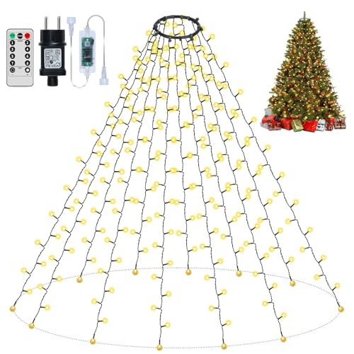 RJEDL 2m x 12 Lichterkette Weihnachtsbaum mit Ring, 240 LED Christbaumbeleuchtung,IP65 wasserdicht Weihnachtsbaum mit 8 Lichtmodi & Memory Funktion, für 150cm, 180cm, 210cm, 240cmTannenbaum(Warmweiß) von RJEDL