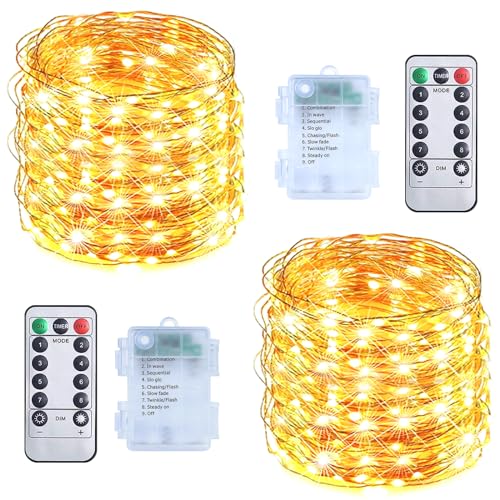 RJEDL Batterie Lichterkette Aussen, 2x12M 200 LED lichterkette Außen Wetterfest 8 Modi IP65 Wasserdicht Kupferdraht Lichterkette Außen Innen und Outdoor für Garten Terrasse Baum Hof Party von RJEDL