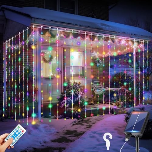 RJEDL Lichterkette, 3x3m 300 LED Solar Lichtervorhang Aussen mit 2 Lademethoden 8 Modi Fernbedienung IP65 Wasserdicht Wasserfall Solar Außen/Innen Lichterkette für Weihnachten,Party,Brautpaar,Deko von RJEDL