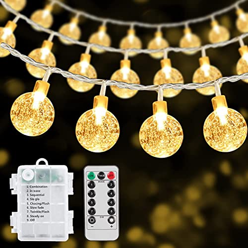 RJEDL Lichterkette Außen Batteriebetrieben, 12M 100LED Kugel Lichterkette mit 8 Modi IP67 Wasserdichte Fernbedienung Globe Lichterketten für Balkon Party Innen Outdoor Garten Deko von RJEDL