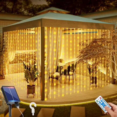 RJEDL Cortina Luces Exterior Solar, 3x3m 300 LED Cortina de luces exterior con 2 métodos de carga 8 modos de control remoto IP65 impermeable cascada solar al aire libre/en interiores luces de hadas von RJEDL