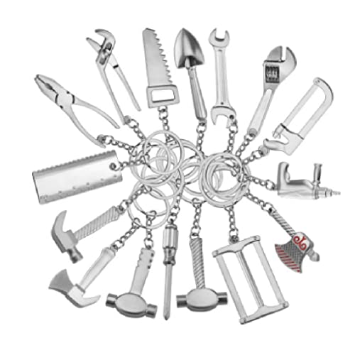RJJ 16 Stück Mini-Werkzeug Schlüsselanhänger, Schlüsselanhänger, Inbusschlüssel, Hammer, Schaufel, Zange, Zähne, zufälliger Stil von RJJ