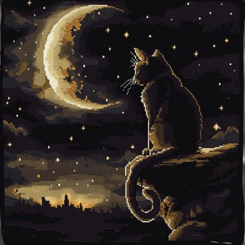 DIY knüpfen set anfänger Katze Tier knüpfkissen mit vordruck Anime Sternenhimmel DIY Wurfkissenbezug，Sofakissenbezug mit bedruckter Leinwand für Anfänger und Erwachsene mit vorgedrucktem 43x43cm von RKFLGEW