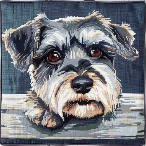 RKFLGEW DIY Kissenbezug-Set: Knüpfen, Cartoon-Hund, Schnauzer, 43x43cm, für Kinder und Erwachsene, nicht zusammenklappbar von RKFLGEW