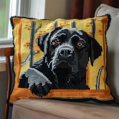 DIY stickpackung kissen labrador retriever tier knüpfen set erwachsene kissen Haustier Hund Kits zur Herstellung von Kissenbezügen，DIY-Häkelgarn-Kits，Stick-Kits，Kits zur Herstellung von 43x43cm von RKFLGEW