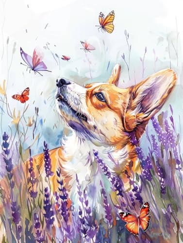 RKFLGEW 14CT Diy Stickset Corgi Tier Gestempelt Kreuzstich Kit Bemalter Hund Vorgedruckte Kreuzstich Kits Für Erwachsene Anfänger, Stickerei Kit Wandkunst Wohnkultur 30x40cm von RKFLGEW