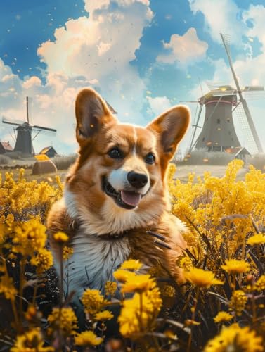 RKFLGEW 14CT Diy Stickset Corgi Tier Gestempelt Kreuzstich Kit Hund Und Landschaft Nadelspitze Gezählt Kits Stickerei Kit Kunst Und Kunsthandwerk Für Home Decor 40x50cm von RKFLGEW