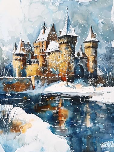 RKFLGEW 14CT Embroidery Kit Fantasielandschaft Schneeschloss Diy-Stickerei Für Erwachsene，Handarbeitsset Für Anfänger Mit Mustern，Nadelspitze，Kunst 40x50cm von RKFLGEW