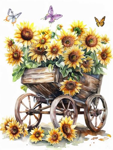 RKFLGEW 14CT Kreuzstich Set Vorgedruckt Aquarell Sonnenblume Blume Stickset Blumen Und Schmetterlinge Kreuzstich Sets Für Anfänger Oder Erwachsene, Diy Easy Counted Kreuzstich Kit 80x100cm von RKFLGEW