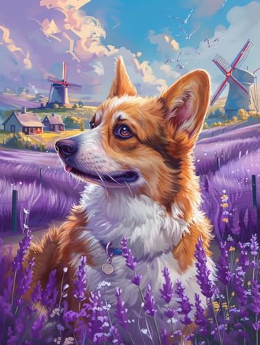 RKFLGEW 14CT Kreuzstich Set Vorgedruckt Corgi Tier Gestempelt Kreuzstich Kit Hund Und Landschaft Nadelspitze Gezählt Kits Stickerei Kit Kunst Und Kunsthandwerk Für Home Decor 50x70cm von RKFLGEW