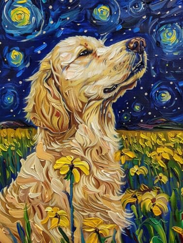 RKFLGEW 14CT Kreuzstich Set Vorgedruckt Golden Retriever Tier Gestempelt Kreuzstich Kit Hund Ölgemälde Kreuzstich Sets Stickerei Starter Kits Für Anfänger Diy Home Decoration 60x80cm von RKFLGEW