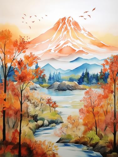 RKFLGEW 14CT Kreuzstich Stickpackungen Aquarell Landschaft Herbstwald Vorgedruckter Kreuzstich Aus Stoff，Diy-Kunst，Handarbeiten，Sticksets Für Erwachsene Und Anfänger 50x70cm von RKFLGEW