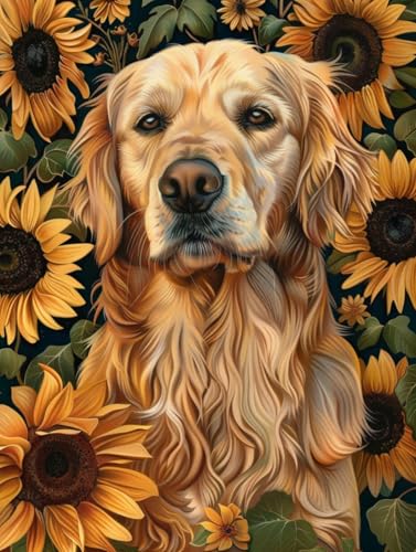 RKFLGEW 14CT Kreuzstich Stickpackungen Golden Retriever Tier Stickerei Kit Fantasy Hund Vorgedruckter Stoff Kreuzstich Diy Kunst Handarbeiten Stickerei-Sets Für Erwachsene Anfänger 40x50cm von RKFLGEW