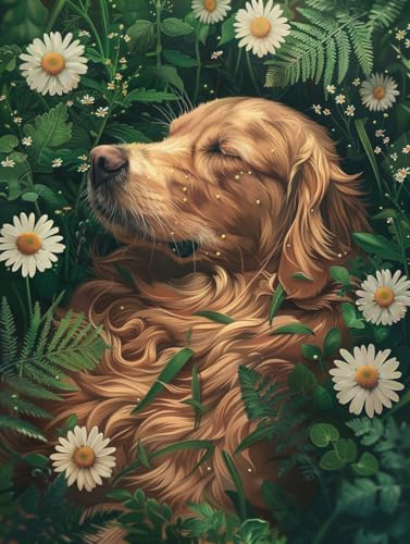 RKFLGEW 14CT Kreuzstich Stickpackungen Golden Retriever Tier Stickerei Kit Landschaft Hund Vorgedruckter Stoff Kreuzstich Diy Kunst Handarbeiten Sticksets Für Erwachsene Anfänger 80x100cm von RKFLGEW