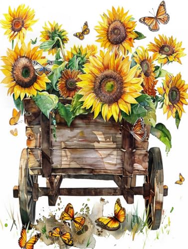 RKFLGEW 14CT Stickbilder Erwachsene Aquarell Sonnenblume Blume Kreuzstich Kit Blumen Und Schmetterlinge Kreuzstich Starterkit Für Erwachsene Diy Nadelspitze Sets Stickmuster 80x100cm von RKFLGEW