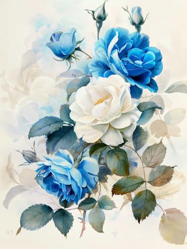 RKFLGEW 14CT Stickbilder Erwachsene Blaue Rose Kreuzstich Kit Blume Öl Gemälde Gezählt Stoff Kreuzstich Diy Kunst Handarbeiten Stickerei-Sets 80x100cm von RKFLGEW