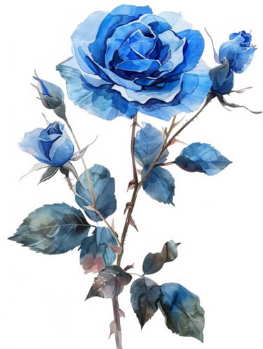 RKFLGEW 14CT Stickbilder Erwachsene Blaue Rose Kreuzstich Kit Fantasy Blumen Kreuzstich Starter Kit Für Erwachsene Diy Nadelspitze Sets Stickmuster 30x40cm von RKFLGEW