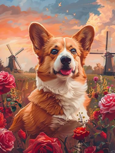 RKFLGEW 14CT Stickbilder Erwachsene Corgi Tier Kreuzstich Kit Hund Öl Malerei Kreuzstich Sets Für Anfänger Oder Erwachsene, Diy Easy Counted Kreuzstich Kit 50x70cm von RKFLGEW