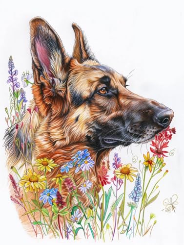 RKFLGEW 14CT Stickbilder Erwachsene Deutscher Schäferhund Tier Kreuzstich-Kit Farbiger Hund Vorgedruckter Stoff Kreuzstich Diy Kunst Handarbeiten Stickerei-Sets Für Erwachsene Anfänger 40x50cm von RKFLGEW