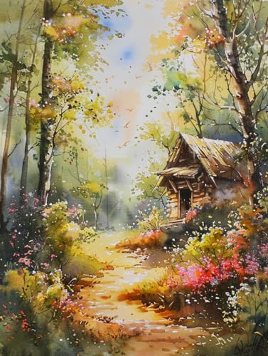 RKFLGEW 14CT Stickbilder Erwachsene Fantasielandschaft Aquarell Wald Kreuzstich-Sets Für Anfänger Oder Erwachsene，Diy-Set Mit Einfachem Zählmuster Für Handarbeiten，Heimdekoration 80x100cm von RKFLGEW