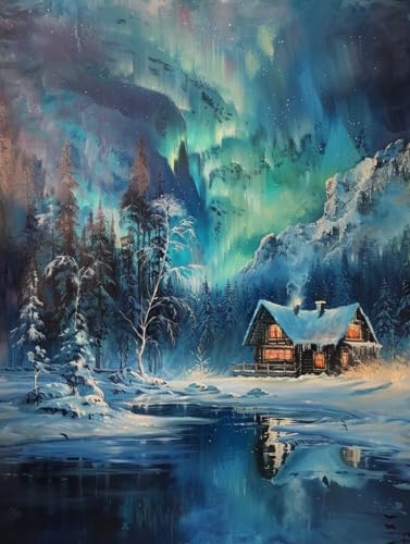 RKFLGEW 14CT Stickbilder Erwachsene Fantasielandschaft Winterhäuschen Kreuzstich-Sets Nadelspitze，Zählsets，Stickset，Kunst Und Handwerk Für Heimdekoration 60x80cm von RKFLGEW