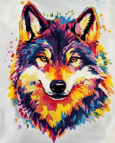 RKFLGEW 14CT Stickbilder Erwachsene Farbe Wolf Kreuzstich Kit Fantasy Tiere Gezählt Stoff Kreuzstich Diy Kunst Handarbeiten Stickereien Kits 30x40cm von RKFLGEW