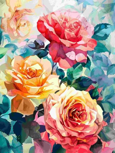 RKFLGEW 14CT Stickbilder Erwachsene Farbige Rosen Kreuzstichset Fantasy Blumen Diy Kreuzstichmuster Kits Handwerk Stickset Für Home Decor 30x40cm von RKFLGEW