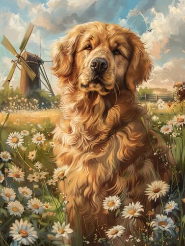 RKFLGEW 14CT Stickbilder Erwachsene Golden Retriever Tier Kreuzstich Kit Fantasy Hund Gezählt Stoff Kreuzstich Diy Kunst Handarbeiten Stickerei Kits 30x40cm von RKFLGEW