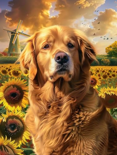 RKFLGEW 14CT Stickbilder Erwachsene Golden Retriever Tier Kreuzstich Kit Hund Öl Gemälde Gezählt Stoff Kreuzstich Diy Kunst Handarbeiten Stickerei-Sets 80x100cm von RKFLGEW