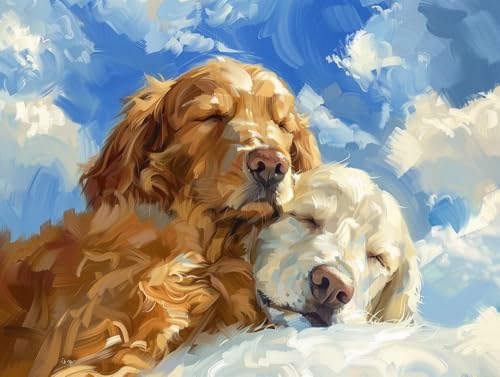 RKFLGEW 14CT Stickbilder Erwachsene Golden Retriever Tier Kreuzstich Set Zwei Welpen Diy Kreuzstich Muster Kits Handwerk Stickerei Set Für Home Decor 60x80cm von RKFLGEW