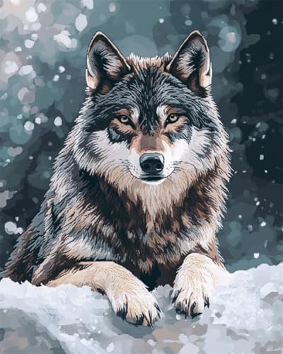 RKFLGEW 14CT Stickbilder Erwachsene Wolf Im Schnee Kreuzstichset Winter Tiere Kreuzstich Starterset Für Erwachsene Diy Nadelspitzen-Sets Stickmuster 50x70cm von RKFLGEW