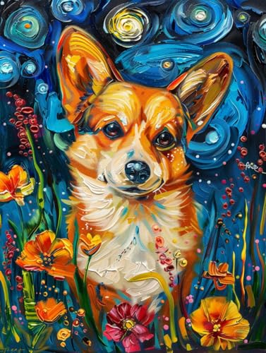 RKFLGEW 14CT Sticken Set Erwachsene Corgi Tier Kreuzstich Kit Hund Porträt Kreuzstich Sets Für Anfänger Oder Erwachsene, Diy Easy Counted Kreuzstich Kit 60x80cm von RKFLGEW