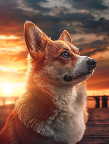 RKFLGEW 14CT Zählbare Kreuzstich-Sets Corgi Tier Kreuzstich Set Sonnenaufgang Szenerie Nadelspitze Gezählte Kits Stickerei Set Kunst Und Handwerk Für Wohnkultur 60x80cm von RKFLGEW