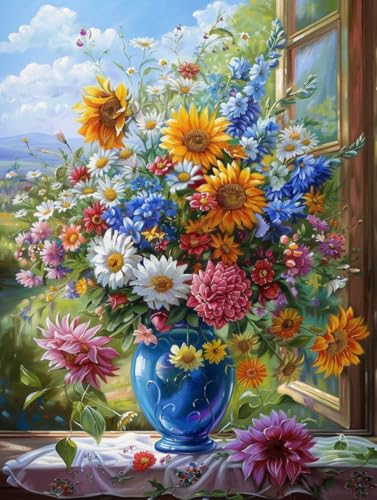 RKFLGEW 14CT Zählbare Kreuzstich-Sets Sonnenblumen In Einer Vase Kreuzstich Set Blume Ölgemälde Vorgedruckte Kreuzstich Sets Für Erwachsene Anfänger, Stickset Wandkunst Wohnkultur 60x80cm von RKFLGEW