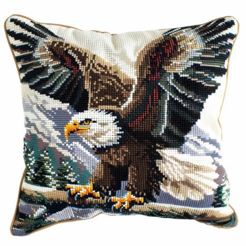 RKFLGEW DIY Knüpfen Set Adler Tier Diy-Kreuzstich-Sofakissenbezug Mit Knüpfwerkzeug，Passend Für Jugendliche Und Erwachsene. Knüpfhaken-Kissenbezug-Set 43x43cm von RKFLGEW