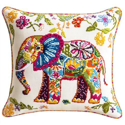 RKFLGEW DIY Knüpfen Set Anfänger Fantasie Elefant Tier DIY Knüpfhaken-Set，Bedrucktes Kissen，Häkelgarn，Stickerei，Handarbeit，Stickset Hakenset Für Teenager 43x43cm von RKFLGEW