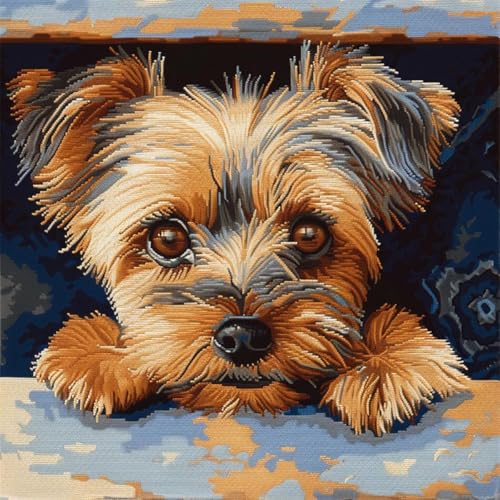 RKFLGEW DIY Knüpfen Set Anfänger Yorkshire Terrier Tier Kits Zur Herstellung Von Kissenbezügen，Statement-Teppich，DIY Knüpfhaken-Kits Für Ein Starterprojekt 43x43cm von RKFLGEW