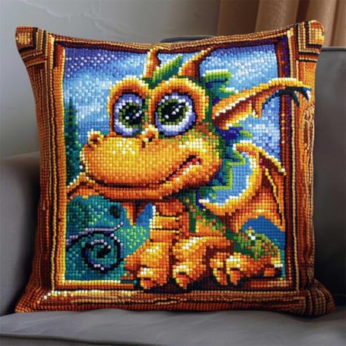 RKFLGEW DIY Knüpfen Set Anfänger Zeichentricktier Drache DIY Knüpfkissen-Set，Anfänger，Erwachsene，Teenager，Geschenk，Stickerei，Heimdekoration 43x43cm von RKFLGEW